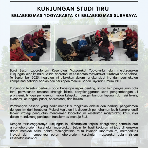 Kunjungan Studi Tiru  Labkesmas Yogyakarta ke bblabkesmas surabaya